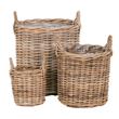 Rattan füles bélelt kosár 3 db Rattan füles bélelt kosár 3 db