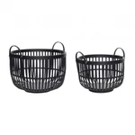 Fekete rattan kerek füles kosár szett 2 db