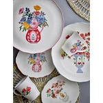 Virág mintás kék kerámia lapostányér szett 17x20 cm