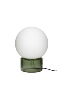 Zöld és fehér gömb alakú asztali lámpa