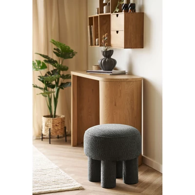 Fekete hengerlábú bouclé puff 43 cm