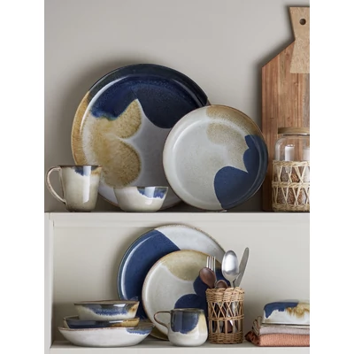 Kék mintás kerámia 4 személyes étkészlet