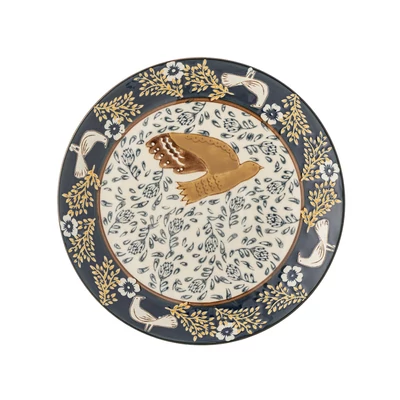 Kézzel festett kék szegélyű madaras tányér 6 db