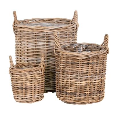 Rattan füles bélelt kosár 3 db