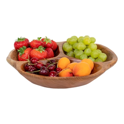 Rusztikus 3 rekeszes teakfa tál 30 cm