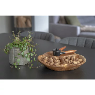 Rusztikus 3 rekeszes teakfa tál 30 cm