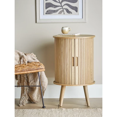 Tolóajtós kerek fa éjjeliszekrény