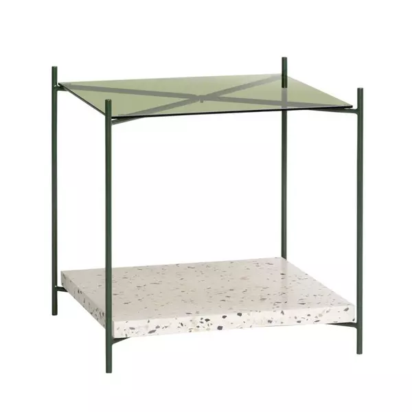 Terrazzo fém keretes és zöld üveges kisasztal
