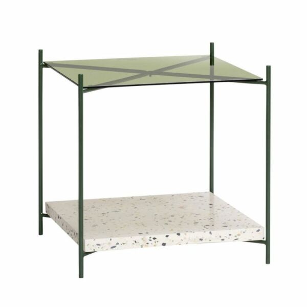 Terrazzo fém keretes és zöld üveges kisasztal
