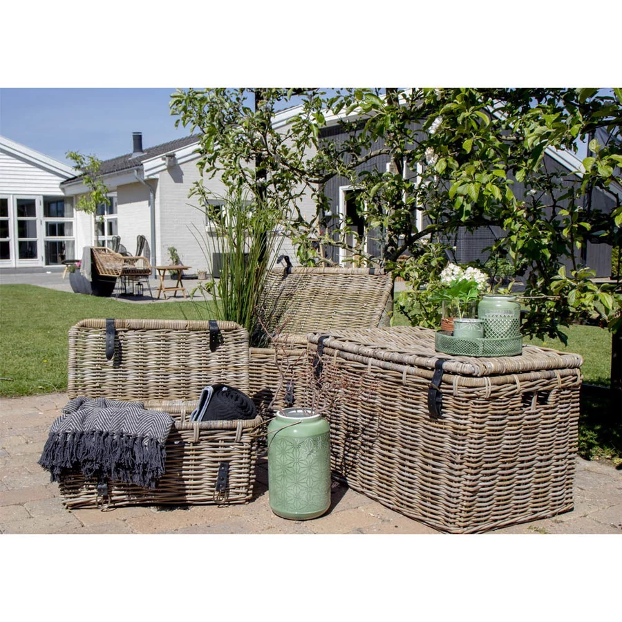 Rattan tárolókosarak bőr szíjjal 3 db-os szett