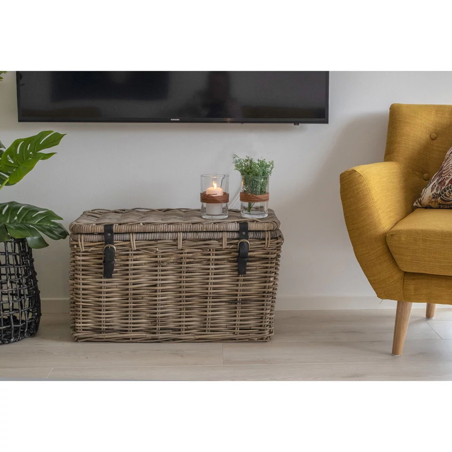 Rattan tárolókosarak bőr szíjjal 3 db-os szett