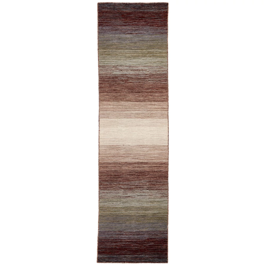 Zöld és barna gyapjú kilim szőnyeg 300 x 80 cm