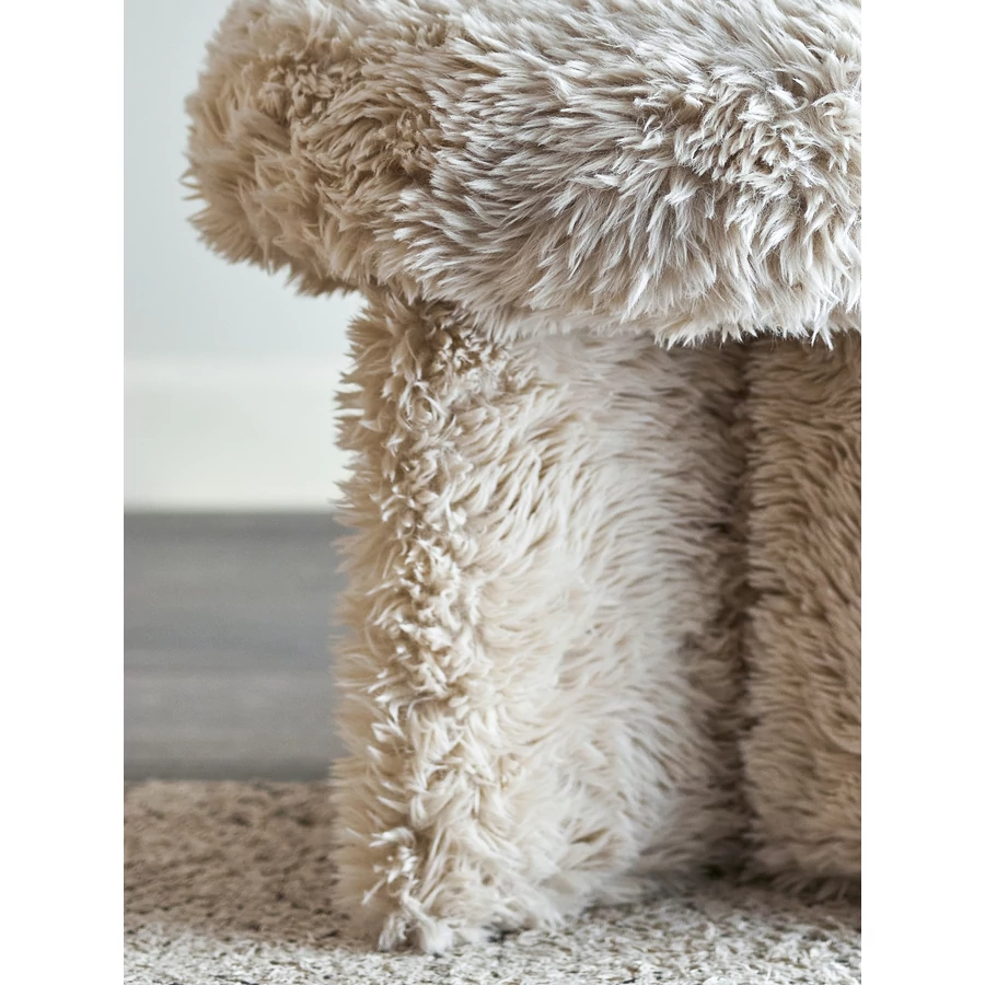 Bézs puha szőrű puff 43 cm