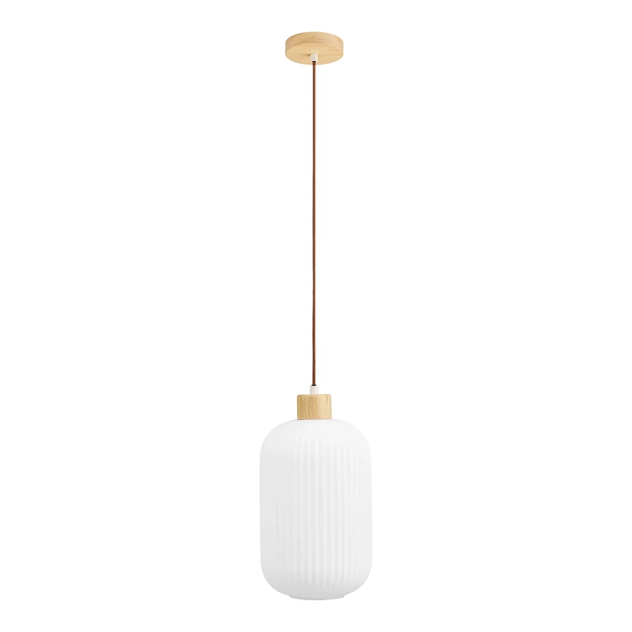 Fehér üveg és fa függőlámpa 20 cm