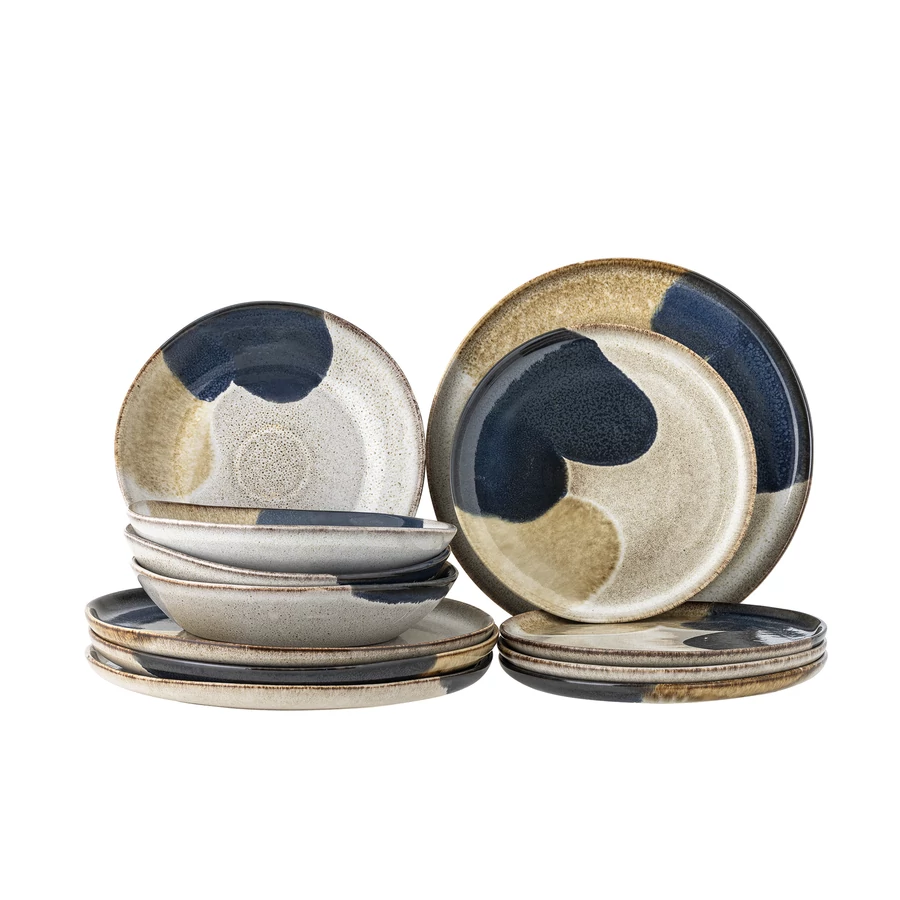 Kék mintás kerámia 4 személyes étkészlet