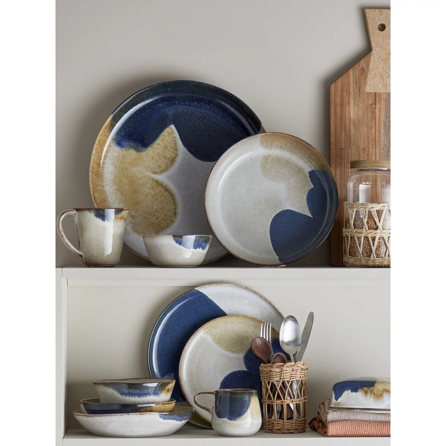 Kék mintás kerámia 4 személyes étkészlet