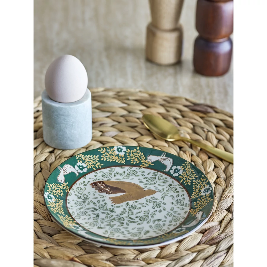 Kézzel festett zöld szegélyű madaras tányér 6 db