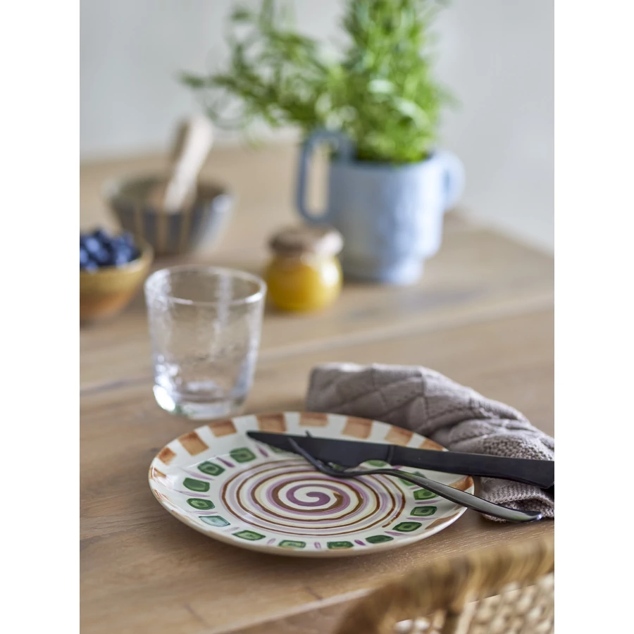 Lila és zöld mintás kerámia tányér 6 db