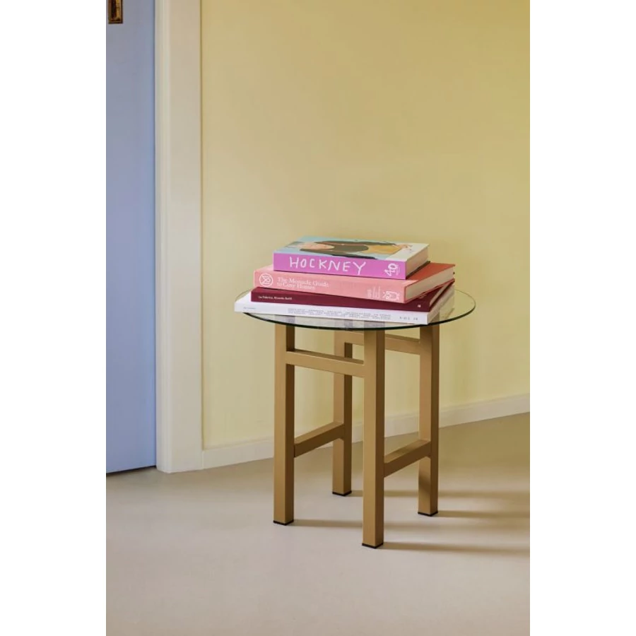 Modern oliva színű kerek kisasztal