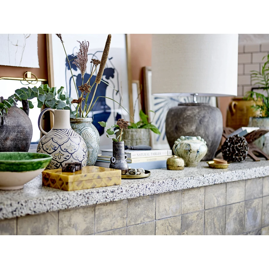 Rusztikus kő és lenvászon asztali lámpa 62 cm