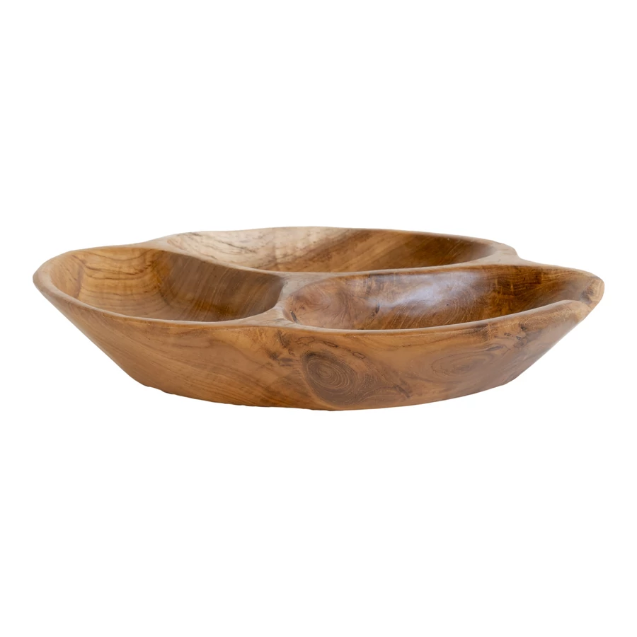 Rusztikus 3 rekeszes teakfa tál 30 cm