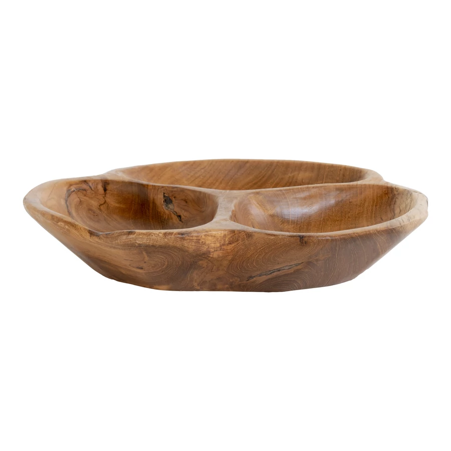 Rusztikus 3 rekeszes teakfa tál 30 cm