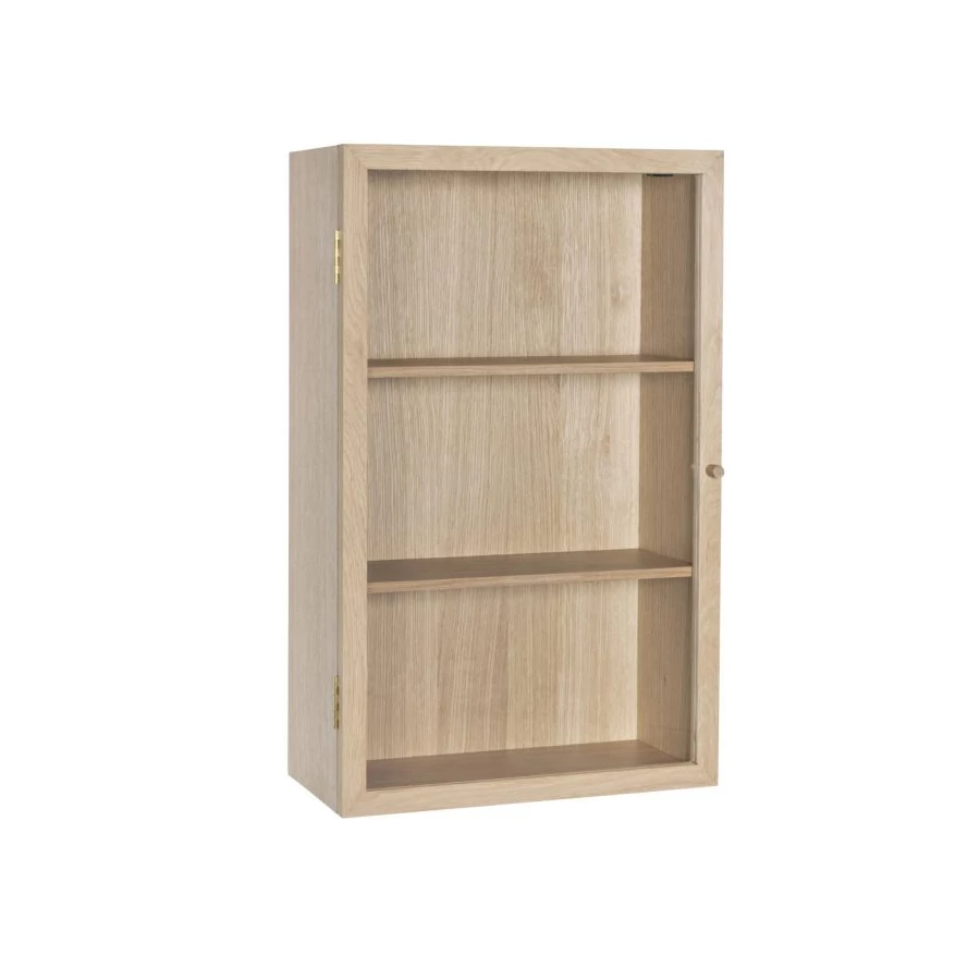 Tölgyfa fali polc üvegajtóval