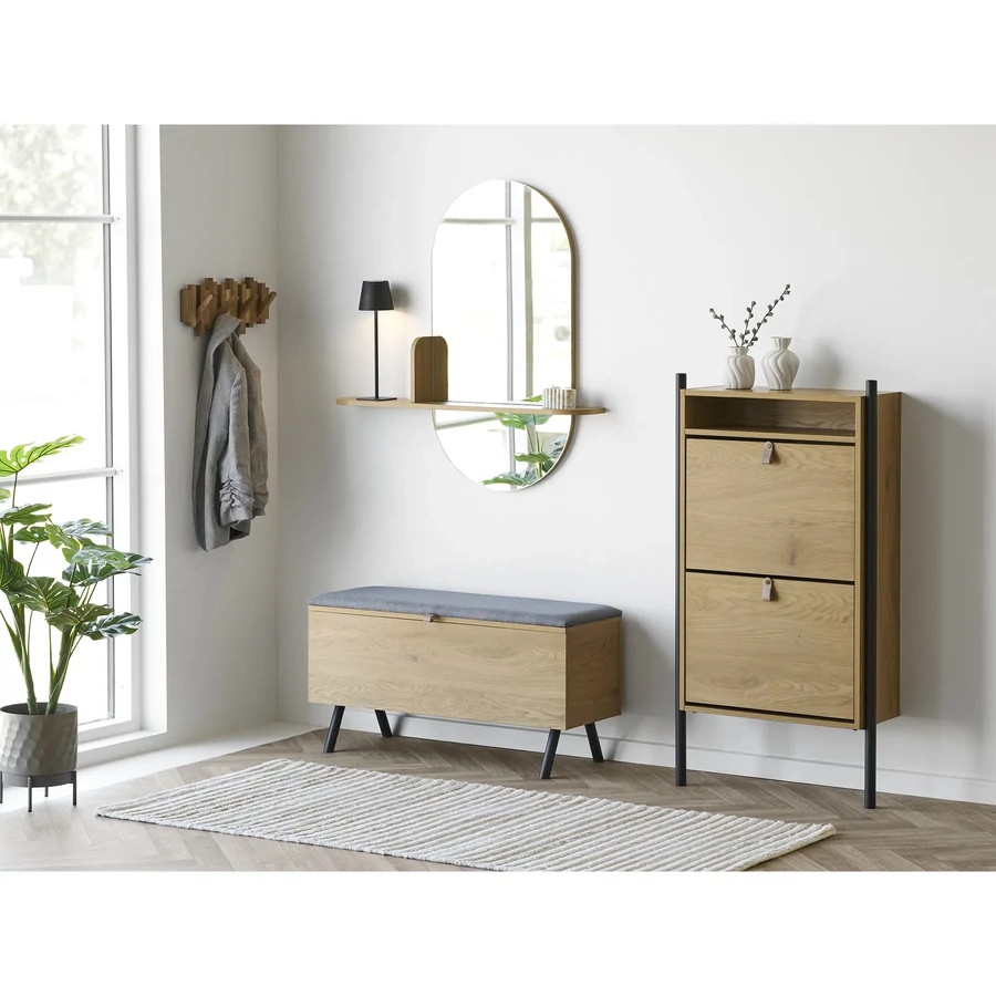 Tölgyfa tárolós pad párnával 92 cm