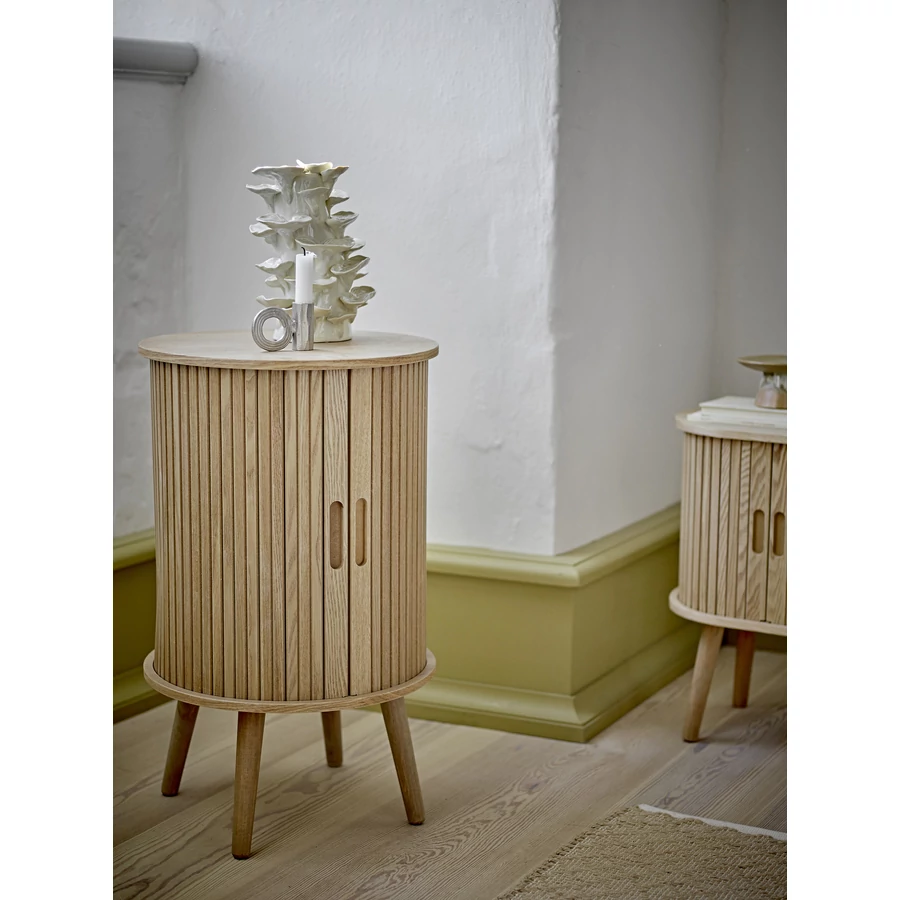 Tolóajtós kerek fa éjjeliszekrény