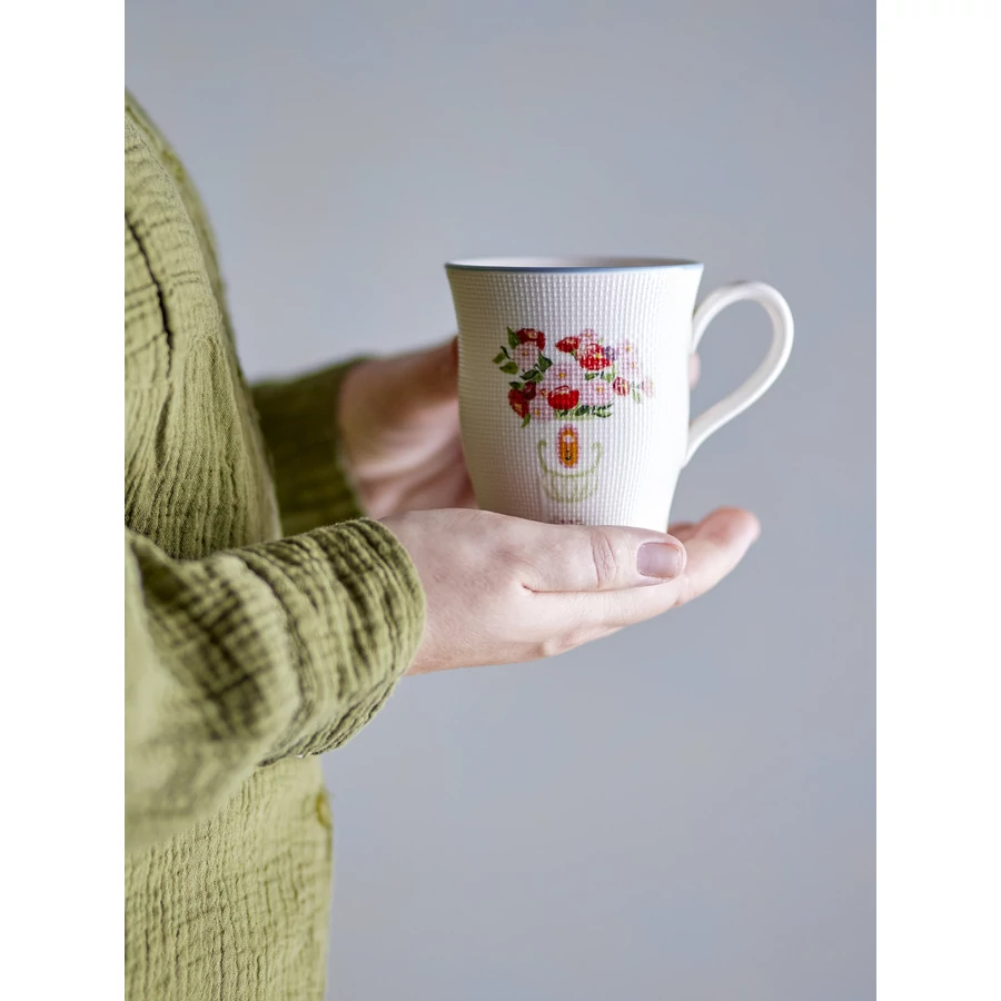 Virág mintás kék kerámia bögre szett