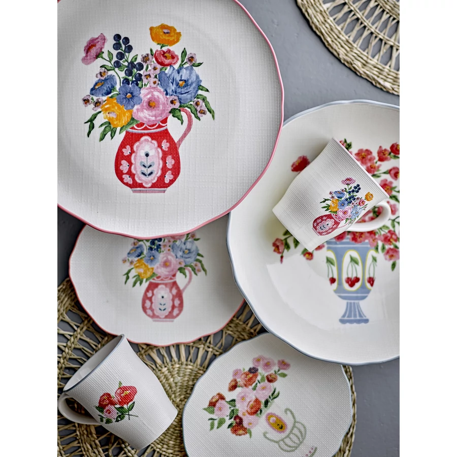 Virág mintás kék kerámia bögre szett